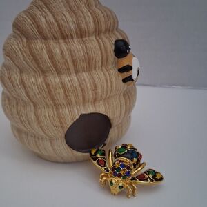 Joan Rivers Gold-Tone Multi-Color Enamel & Pave Crystals Holiday Lights Bee Pin